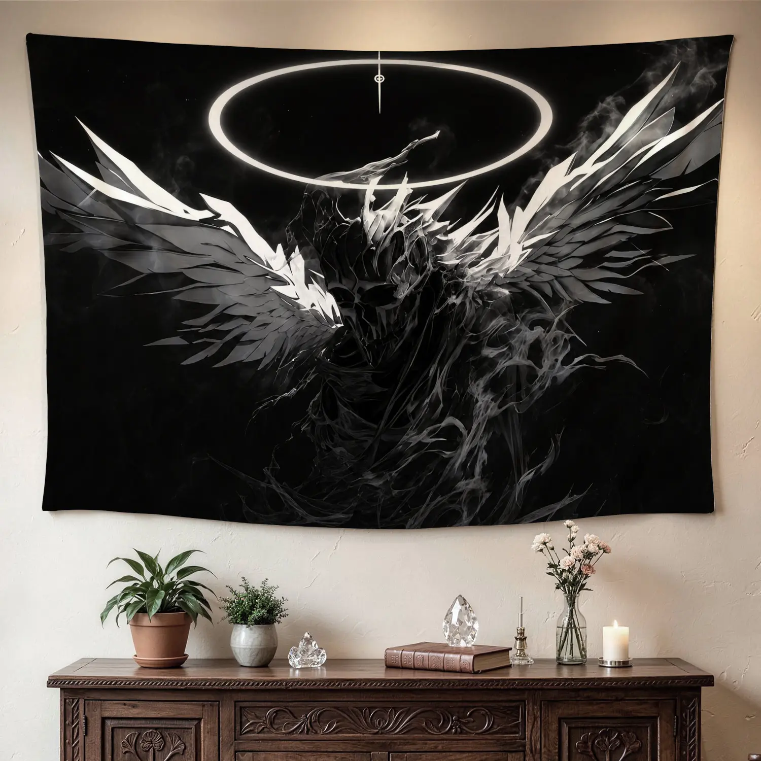 Abstract Angelic Wing Halo Wall tapestry, Large size Printed Horizontal Tapestry blanket, Polyester Fabric Wall Hanging for living room, bedroom, No Installation Required, Indoor, Outdoor, Gift for Family and Friends