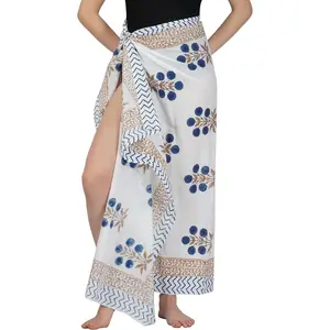 100% Cotton Hand Block Sarong Beach Pareo -Your Perfect Summer Cover up Swimwear Companion Wrap Skirt in Summer(Gift)