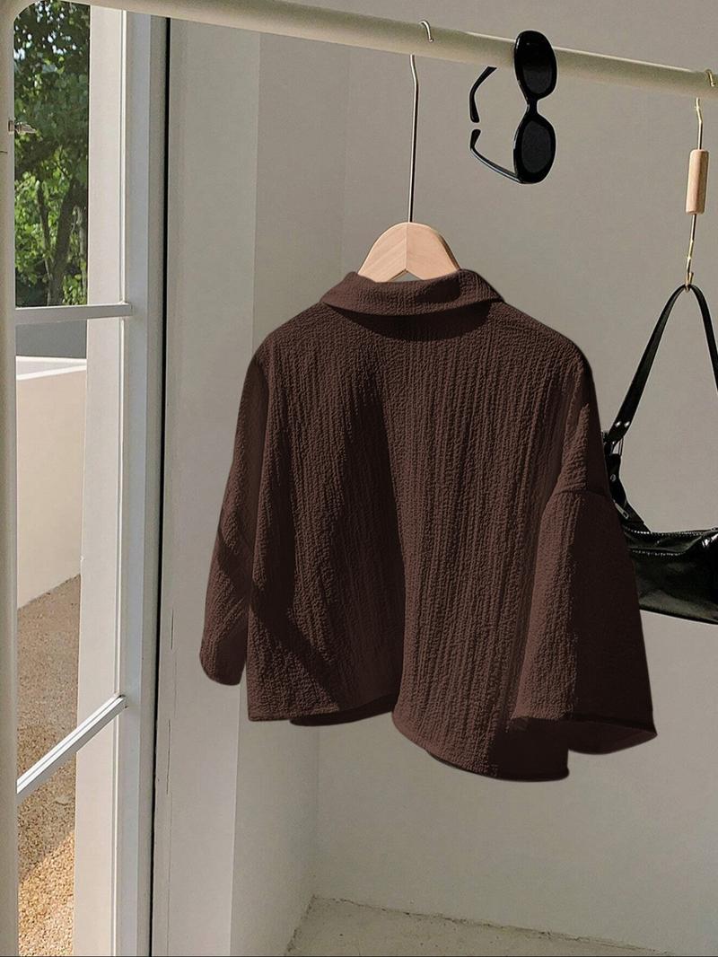 Women's Solid Color Shirt, Casual Button Front Top for Summer, Women's Clothing for Daily Wear