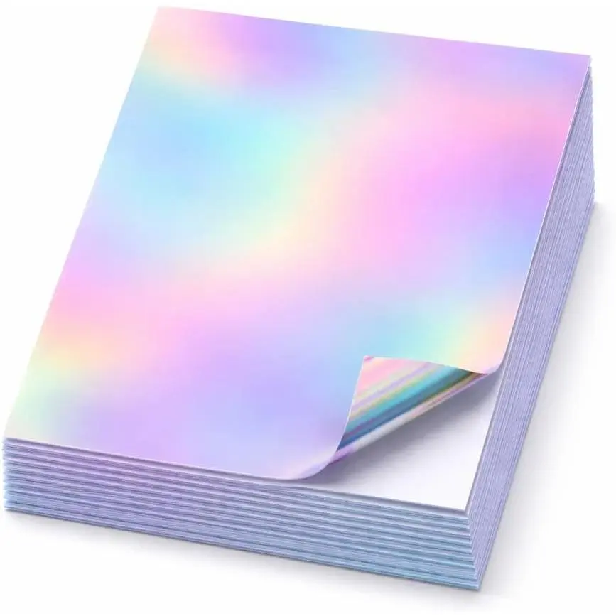 50 Sheets Printable Holographic Sticker Paper Waterproof Vinyl Stickers | 8.5x11 inch Rainbow Vinyl Sticker Sheets Self-Adhesive Labels Tear Resistant Paper for Inkjet or Laser Printer