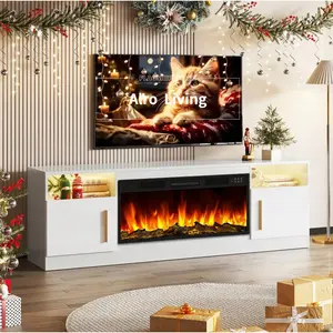 70" Fireplace TV Stand｜2 Hinged Doors, for Up To 80" TV, Storage Cabinet,5V USB LED Strip Plug, Living Room & Muebles Para Sala