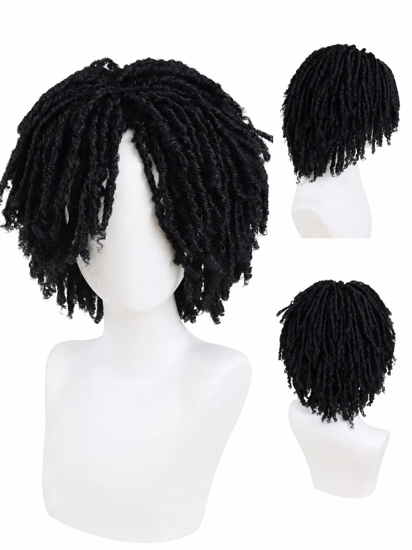 Men's Dreadlock Wig, Curly Rasta Fake Dreads, Faux Locs, Short Braided Wig, Coily Hair, All Seasons, Batch Number D14710