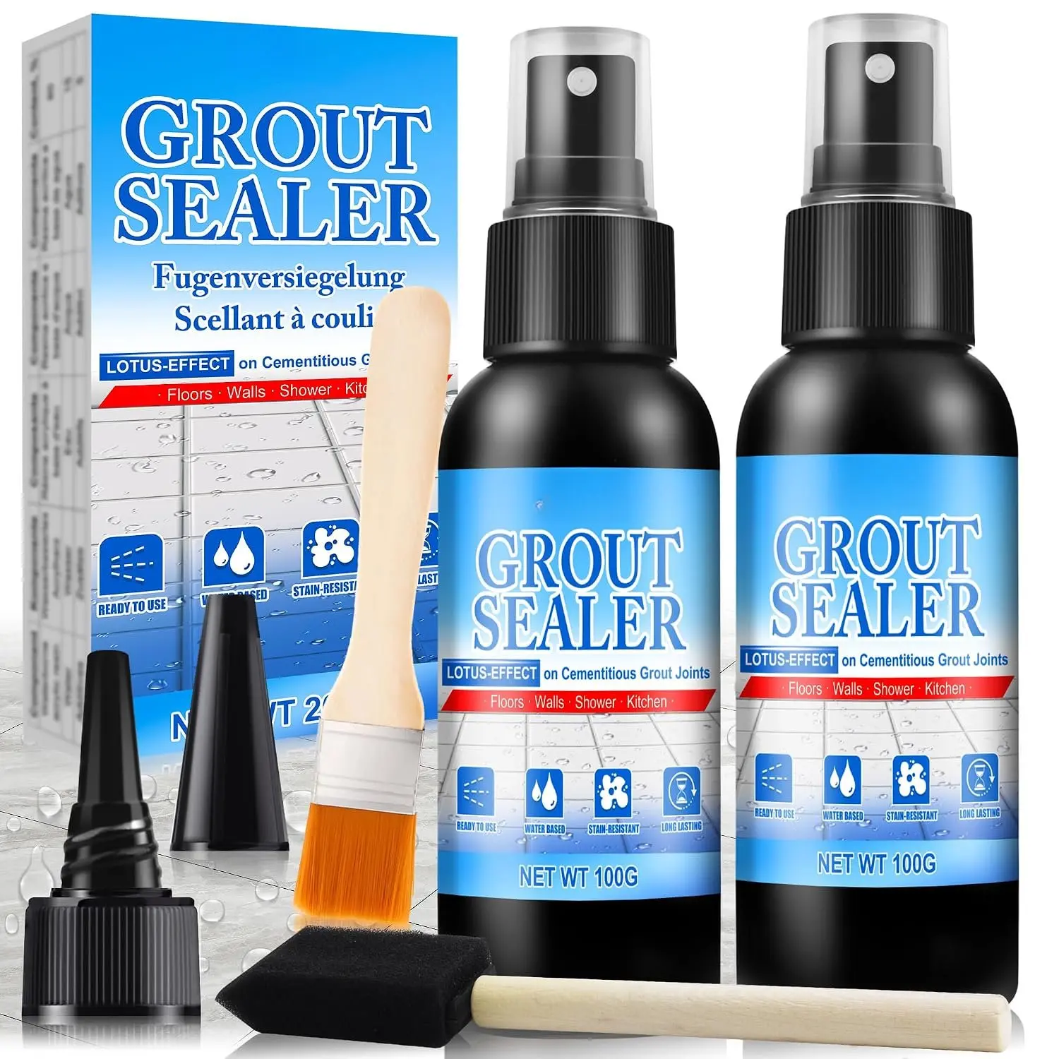 Grout Sealer - Tile Sealer  for Shower, Kitchen, Floor, Clear Grout Sealant Indoor & Outdoor for Marble, Granite, Mosaic,  & Low-VOCs,  & Long-Lasting Protection