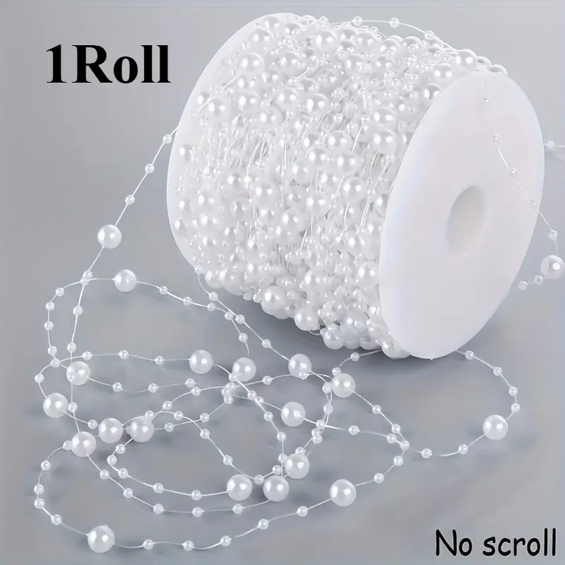 1 Roll 5M White Imitation Pearl Garland, 500cm Faux Pearl Beaded String for Wedding, Party, Birthday, Baptism Table Decor & DIY Craft Ornaments
