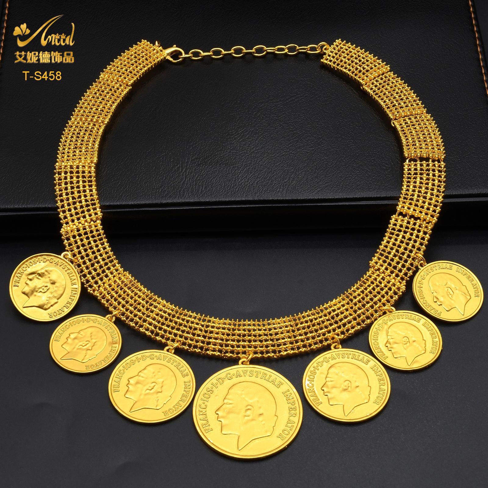 ANIID Ethiopian 24K Gold Color Coins Jewelry Set African Hawaiian Luxury Necklace Bracelet Pendant Set Dubai Wedding Gifts