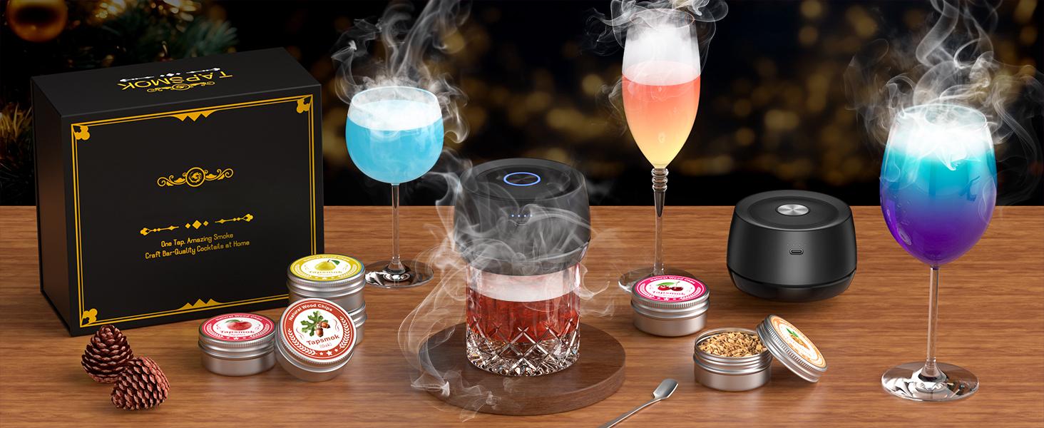 Electric Whiskey Smoker Kit: Rechargeable Cocktail Smoker for Old Fashioned & Bourbon Drinks with Built-in Lighter, No Butane Needed, 6 Wood Chips, Christmas Whiskey Gift for Men, Dad, Husband