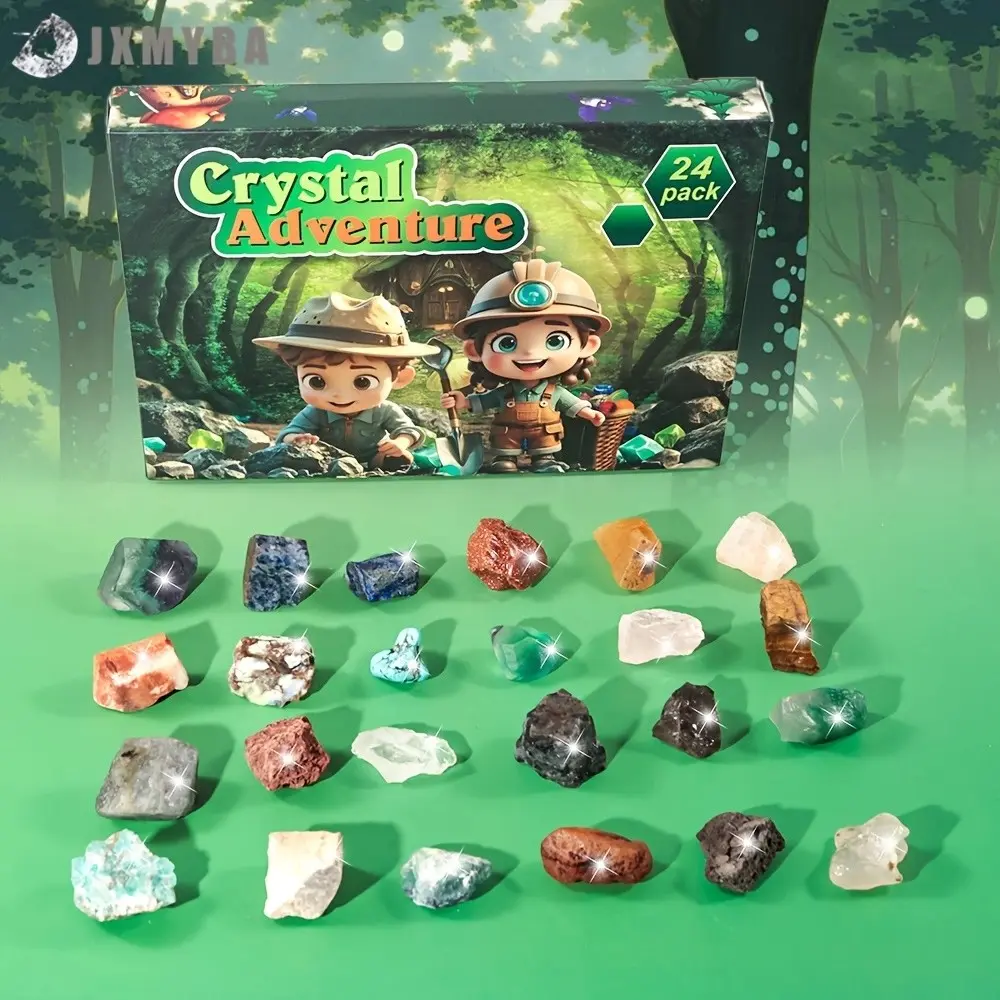 24pcs Natural Stone Crystal Advent Calendar, Daily Surprise Mystery Box, Holiday Countdown Gift, Garden Micro Landscape Party Decor, Creative Jewelry Collector's Set