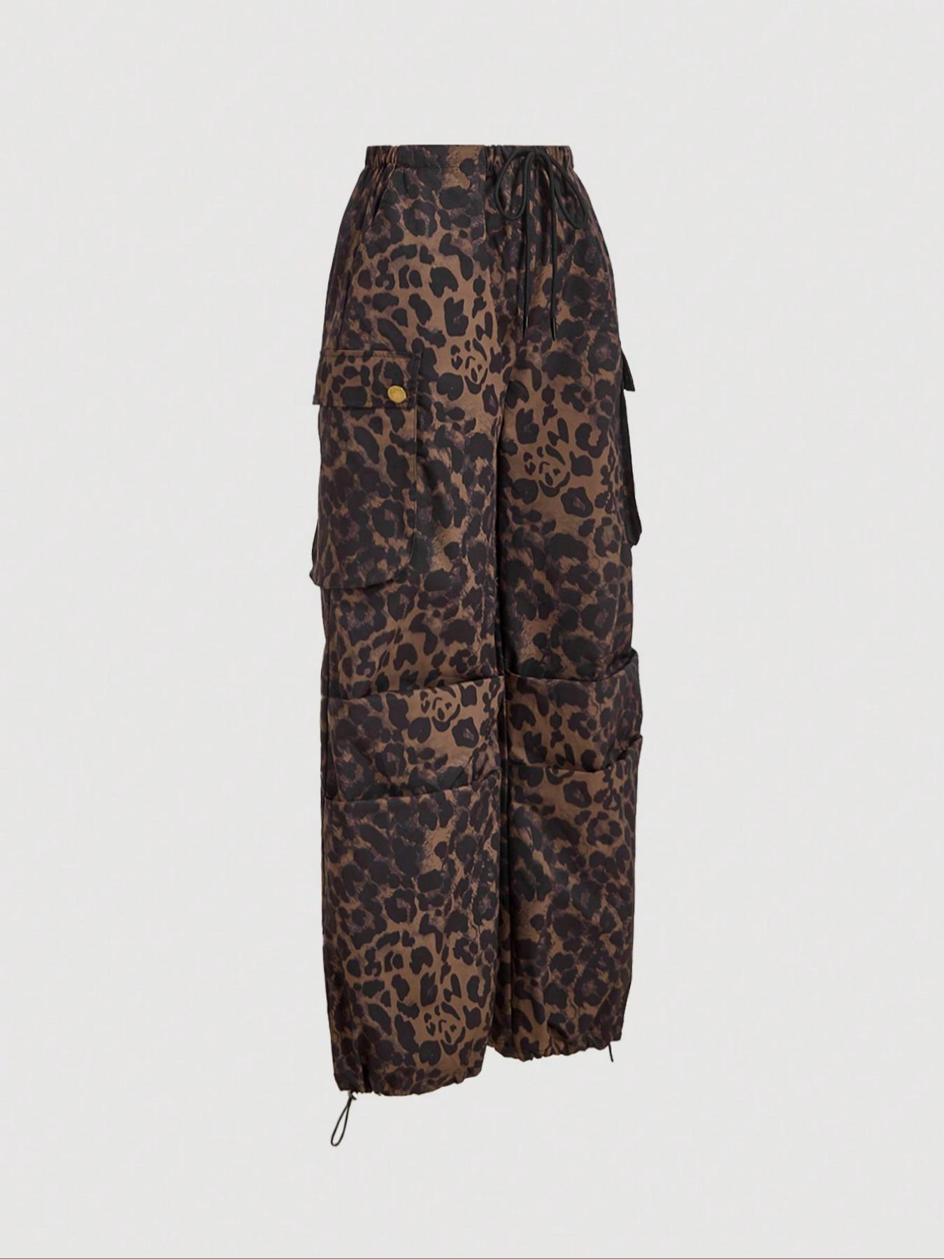 Women's Leopard Print Cargo Pants, Casual Fashion Trousers for Daily Wear, Ladies Bottoms for Summer