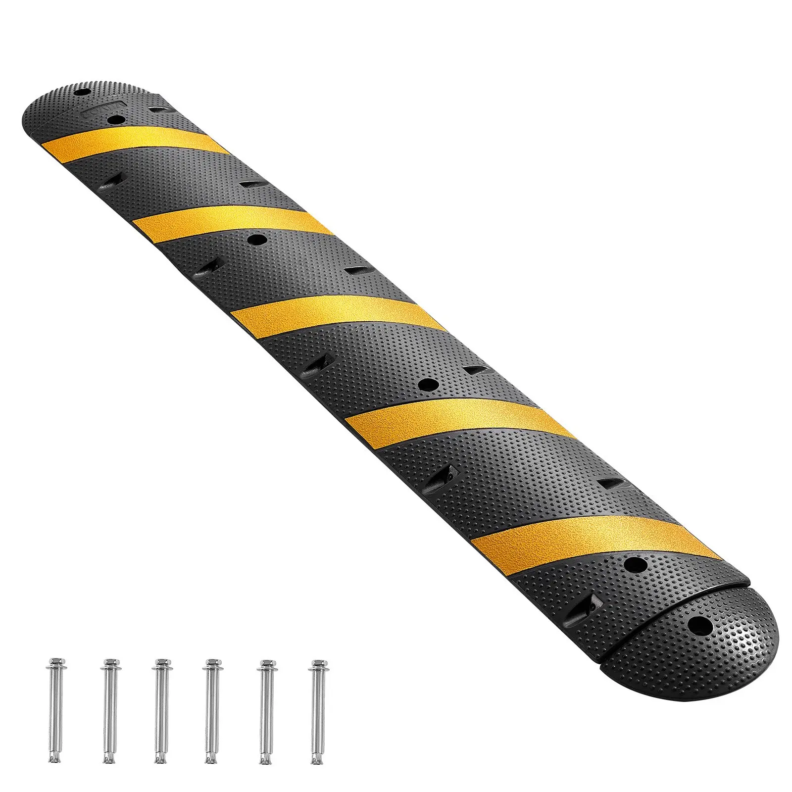 【DealsForYouDays】VEVOR 6FT Heavy Duty Rubber Speed Bump sh-r14, 2-Channel, 22000 lbs/Axle Load, 72in Cable Protector Ramp with Expansion Screws, Decelerates Traffic for Asphalt Concrete Driveway Roadways, 1 Pack