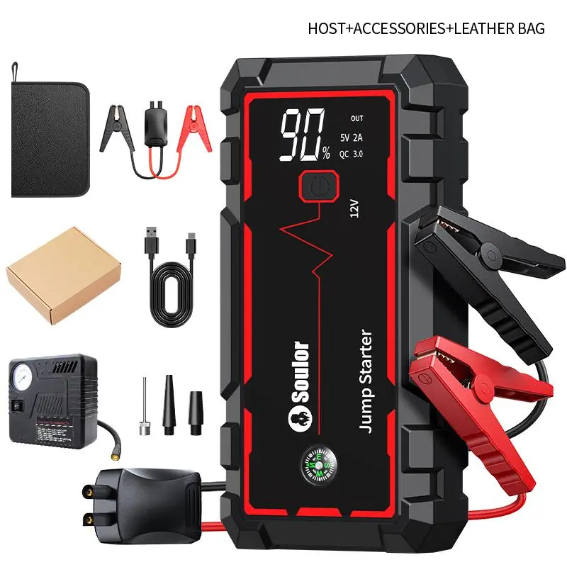 Portable Car Starter 5000a Peak Power, USB Qc3.0 Fast Charging Port, Emergency Battery Pack, Compact LED Flashlight, Must-Have Phone Accessory