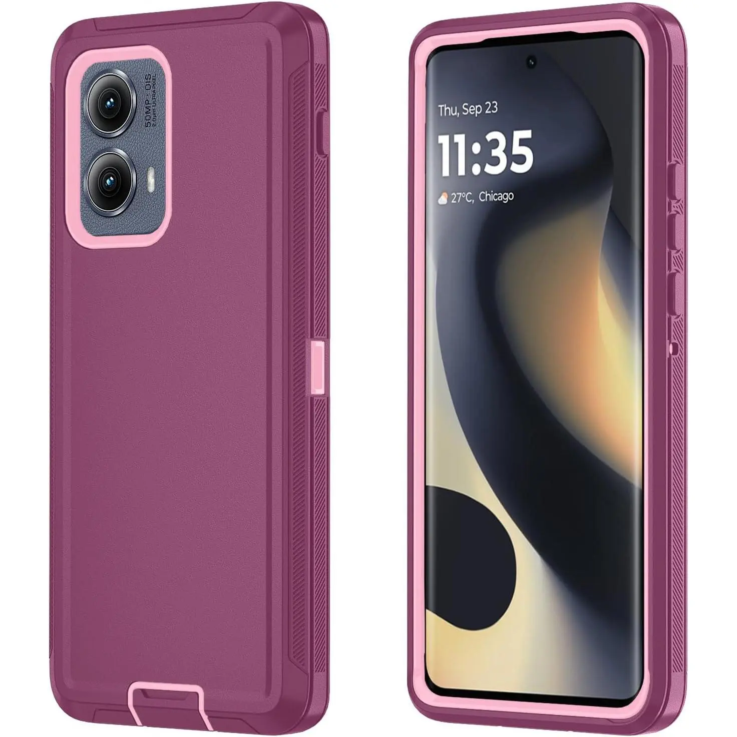 Qinmay Phone Case for Motorola Moto Edge 5G 2024 Case , Heavy Duty Shockproof & Dropproof 3-Layer Cover Phone Case for Motorola Moto Edge 2024(WineRedPink)