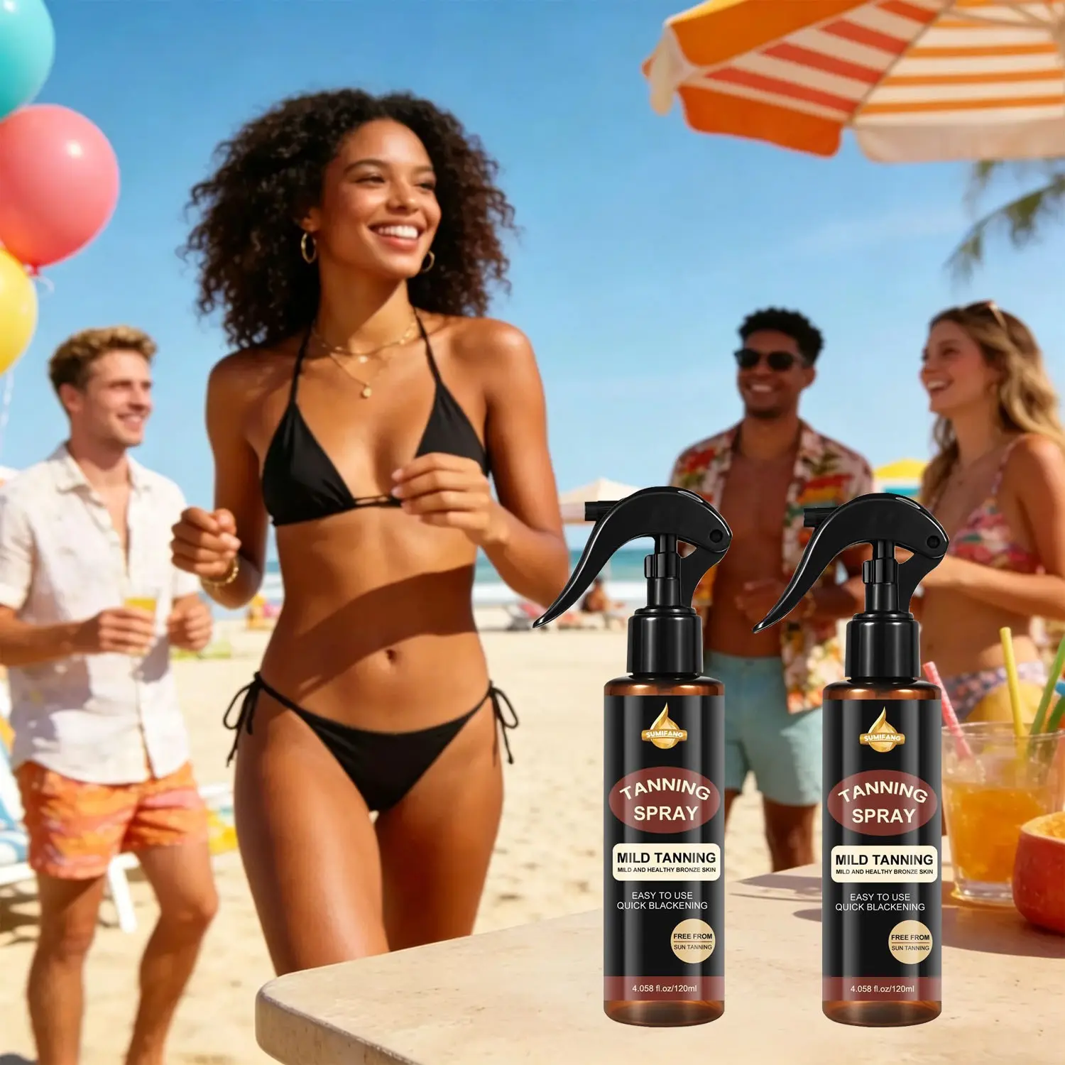 Tanning Spray (2pcs) for a healthy bronze complexion. Creates a natural, radiant wheat-brown tone for everyday tanning. Gentle, non-irritating, all-over tanning spray for an even, healthy, and luminous tan. Sunless Spray Tanning