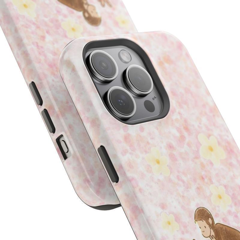 Cute Curious George Phone Case - Aesthetic Floral & Nostalgic Design Suitable for IPhone| Cover Suitable for IPhone17 16 15 14 13 12 SE Max Pro Samsung Galaxy, Gift for Her Durable Protection