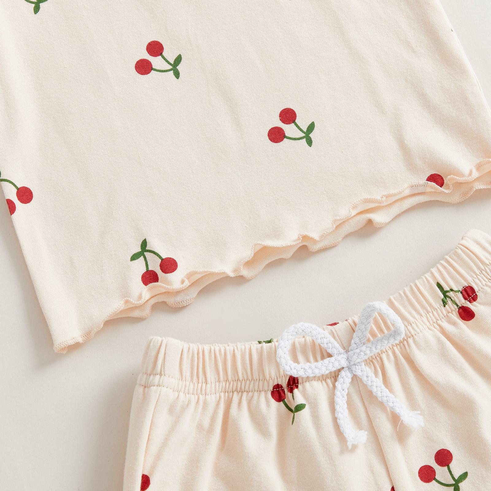 Toddler Baby Girl Summer Outfits Short Sleeve Cherry Print Tops + Shorts 2Pcs Clothes Set Little Girls Summer Clothes