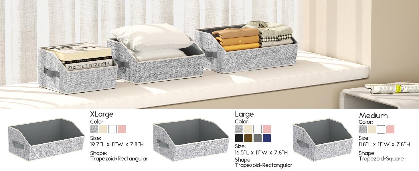 Closet Organizers Bins 6 Packs - Large Closet Shelf Organizer with Handles, Fabric Trapezoid Storage Bins, Collapsible Storage Cubes for Clothes, Towels, Light Gray