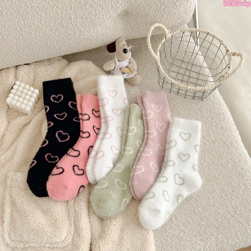 Women Mid Calf Fuzzy Loungewear Socks | Viral 2026 Winter Pink Heart Plush Hosiery, Extra Thick Warm Fleece Floor Sleep Footwear, Soft Cozy Indoor Thermal Socks for Night Rest Daily Casual Holiday Gift