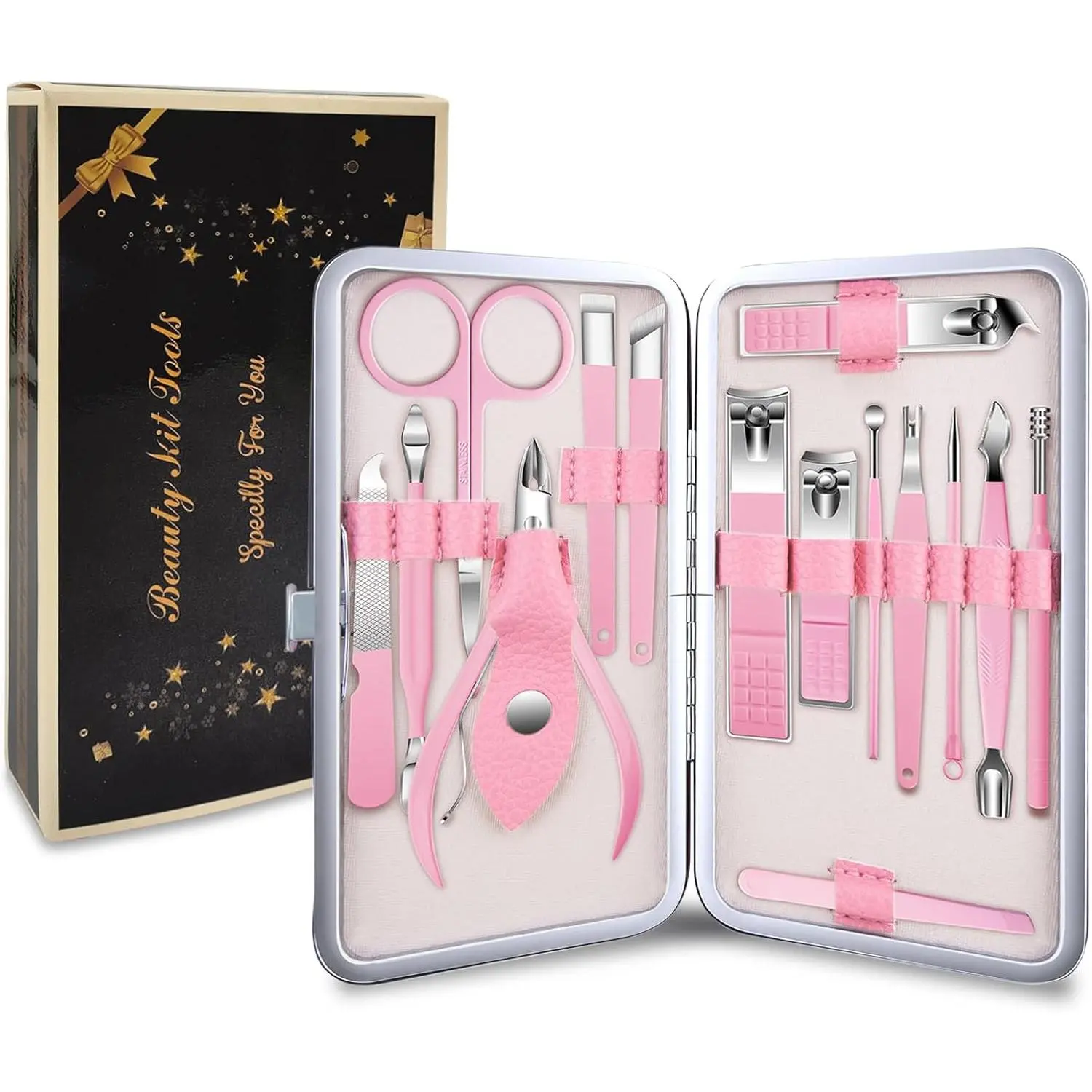 Nail Clipper Set, Nail Kit, Pink Manicure Set, Nail Care Tools, Fingernail & Toenail Clippers, Stocking Stuffers for Women, Grooming Kit Women Gift for Christmas, Fingernail Clipper for Adults