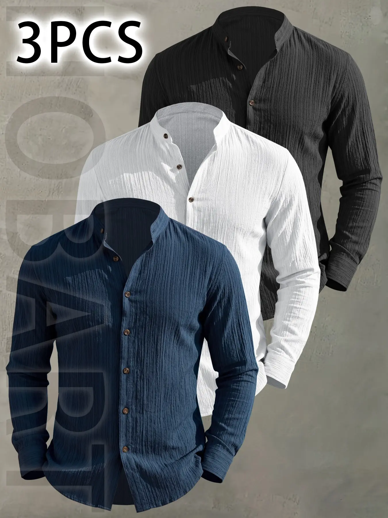 3Pcs long sleeve shirts for men, classic stand up collar long sleeved design, non elastic fabric, suitable for daily casual wear, vacation wear,men's autumn shirt，mens shirts, shirts for men high quality