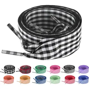 UamGlsob 25MM Gingham Ribbon Shoe Laces, Checkered Plaid Satin Fancy Cute Shoelaces Replacement Strings for Women Sneakers