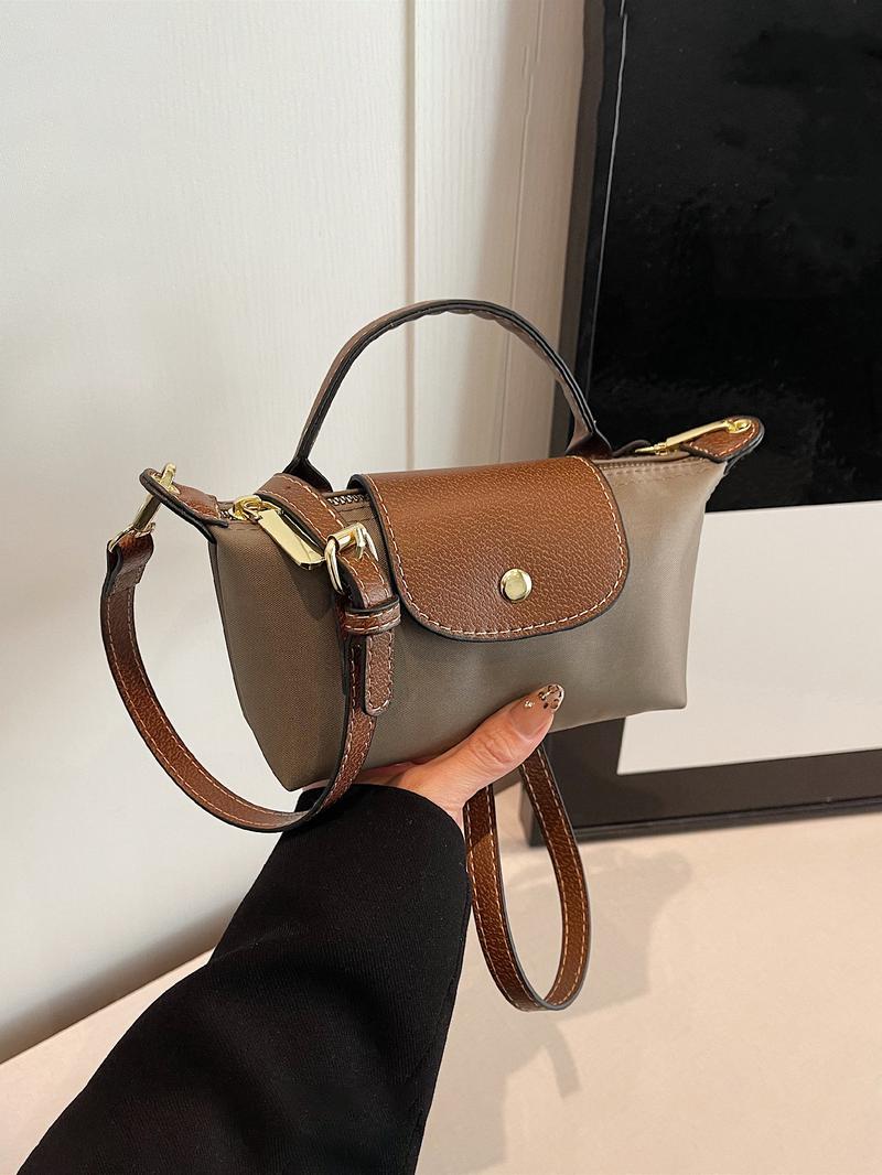 Women's Fashionable PU Leather & Canvas Crossbody Bag, Casual Versatile Hobo Bag for Work & Daily Used, Trendy All-match Commuter Bag