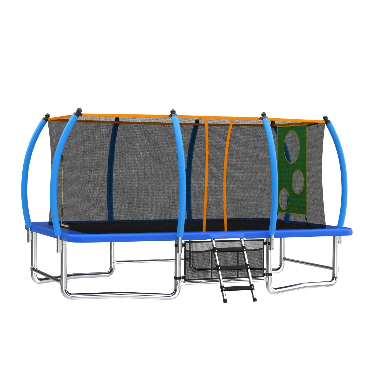 Rectangular Trampoline 8x14 FT for Kids & Adults, Heavy-Duty Galvanized Steel Frame with High Safety Enclosure Poles, UV-Proof Safety Enclosure Net, 4 Balance Bars & 3-Step Ladder, 4 W-Shaped Legs, Astm F381-16, Uv-Proof Safety Trampoline Enclosure Net