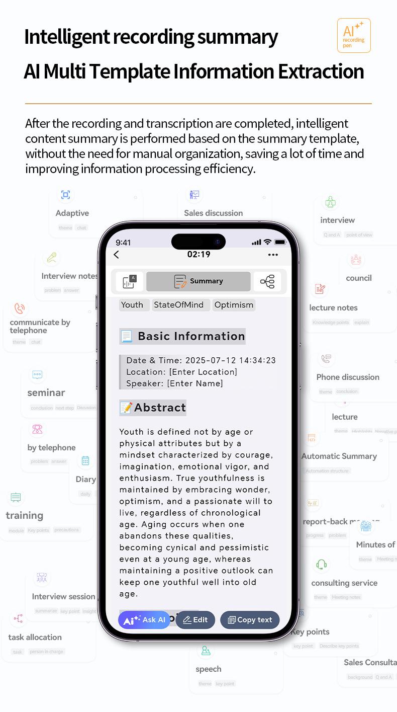 HD Noise Reduction Voice Recorder with ChatGPT AI for Class Use Supports Real-Time Voice to Text Translation and Meeting Summary Generation Portable