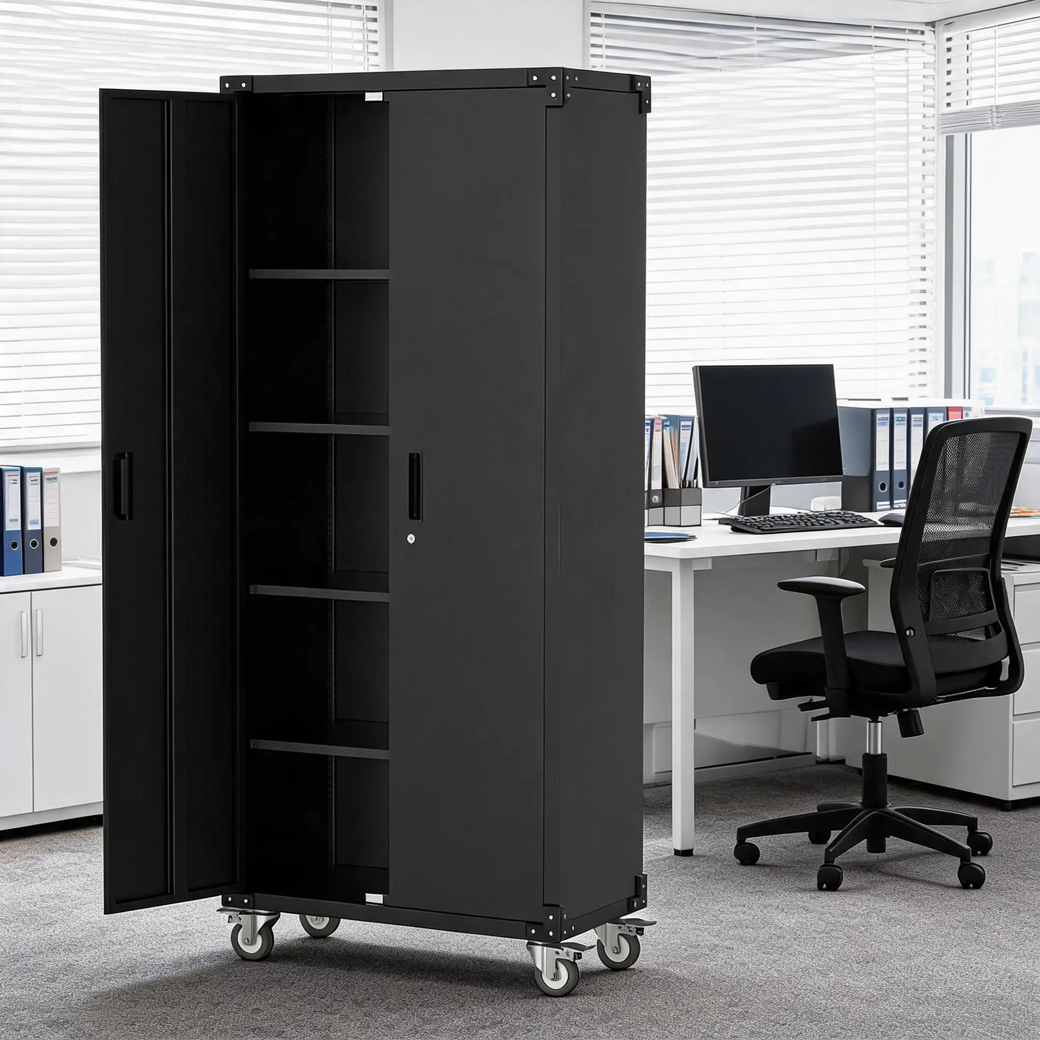 71 Inch Tall Lockable Metal Storage Cabinet Only, Heavy Duty Utility Organizer Rack with 4 Adjustable Shelves and Adjustable Feet, Suitable for Pantry, Garage, Craft Room, Bedroom, Office and Workshop