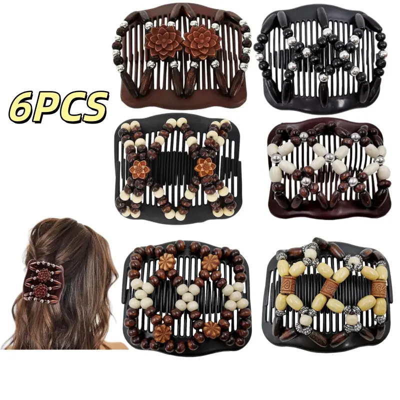 Women's 6pcs Plastic Elastic Magic Hairbrush Female Set - Adjustable Tightness Control Clips, Vintage Updos Styling Tool, Versatile Vintage Hair Accessory Sets for Curly, Thick, Wavy Hair Textures