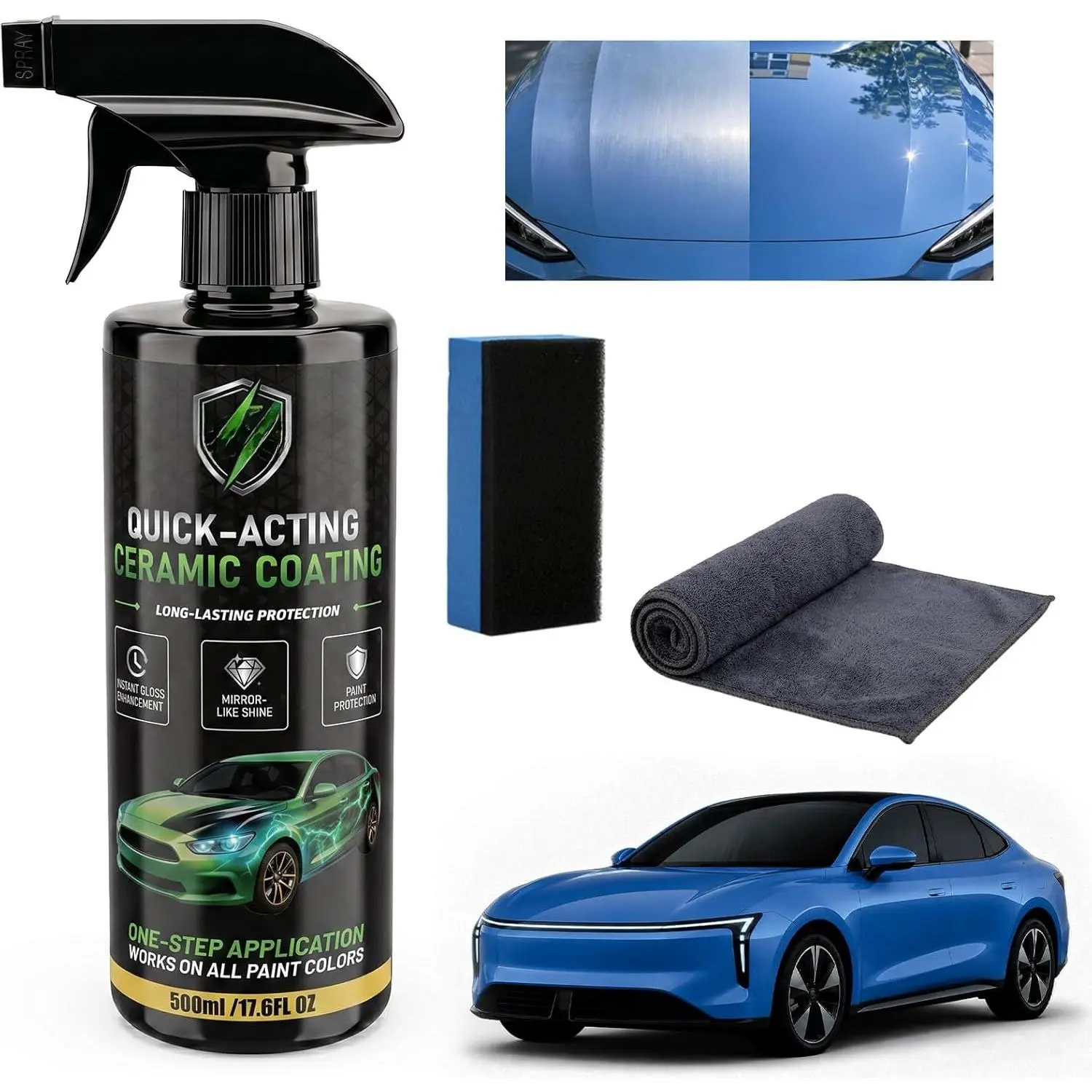 Coating , 17.6 oz Hydrophobic Ceramic  Wax for  Protection, Quick Detailer Waterless Wash & Sealant, Adds Gloss & Smoothness, Long-Lasting Shine for , , SUVs