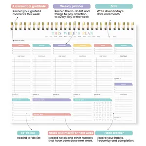 Weekly Planner Book, Tear-Off Desktop Organizer, 52 Weeks Schedule Management, Habit Tracker, Macaron Color, Home Office Study Efficiency