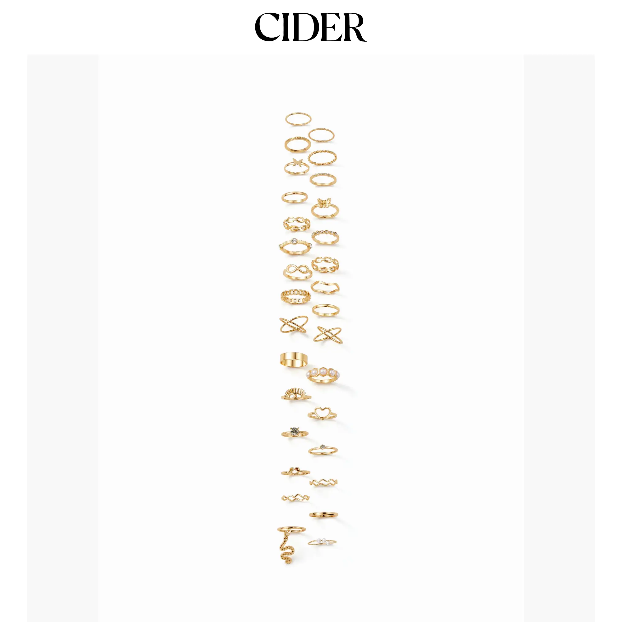 Cider 30 PCS HEART & BOWKNOT & GEMSTONE RING SET