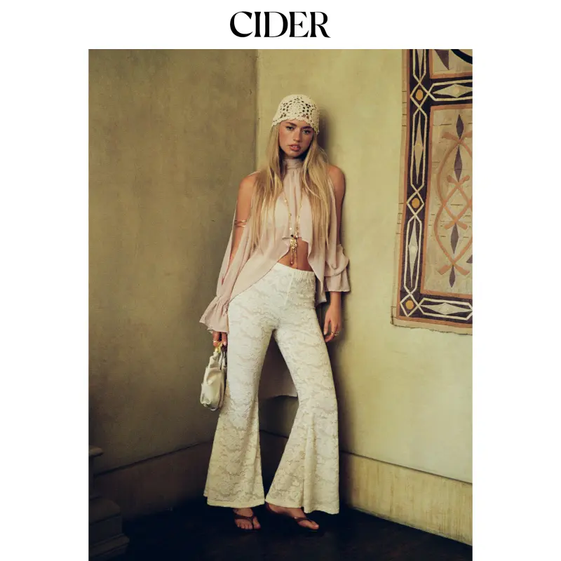 Cider Lace Floral Mid Rise Flared Trousers