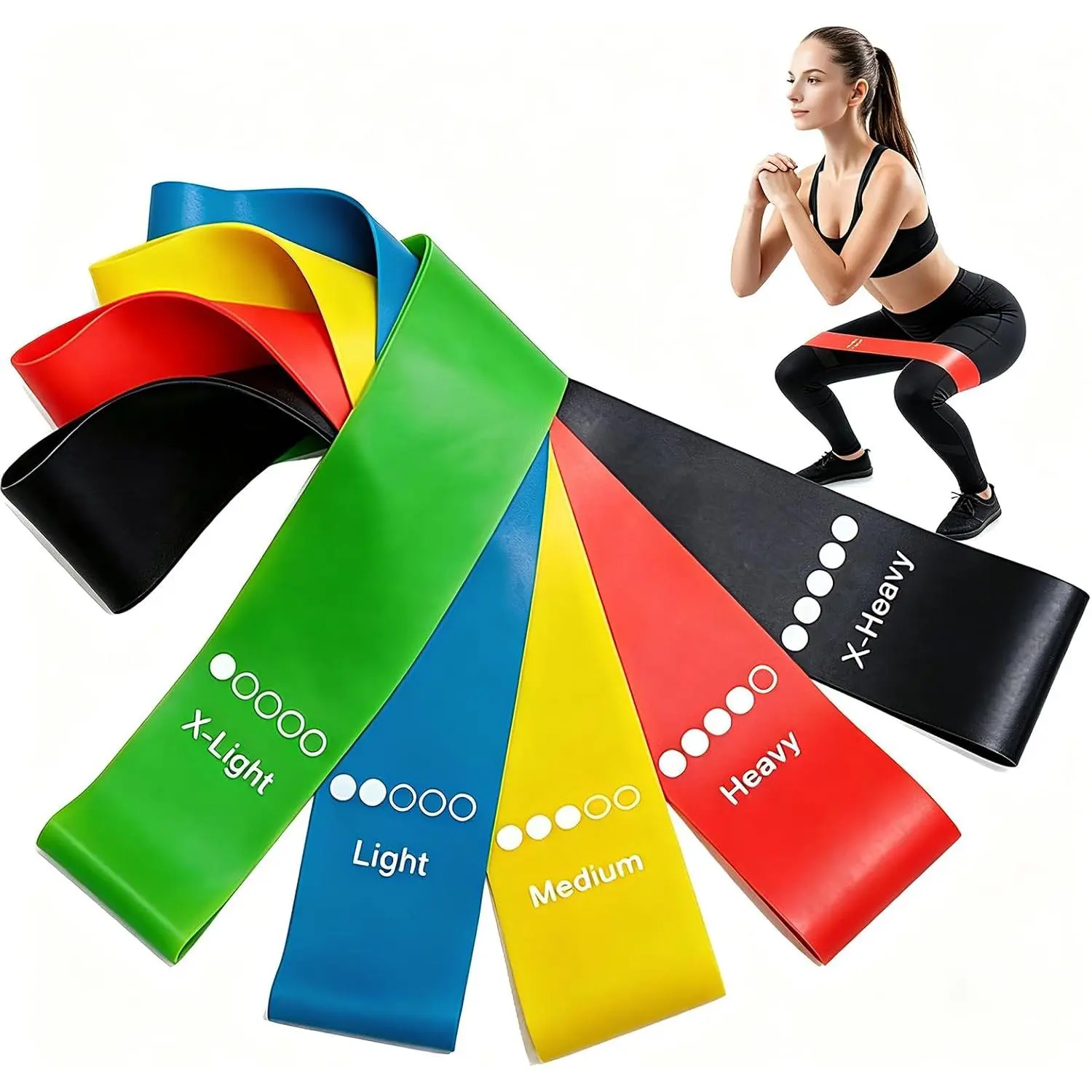 Resistance Loop Exercise Bands Set of 5-5 Different Resistance Levels Workout Bands, Elastic Stretch Bands for , Glutes, Yoga, Pilates, Physical  & Strength
