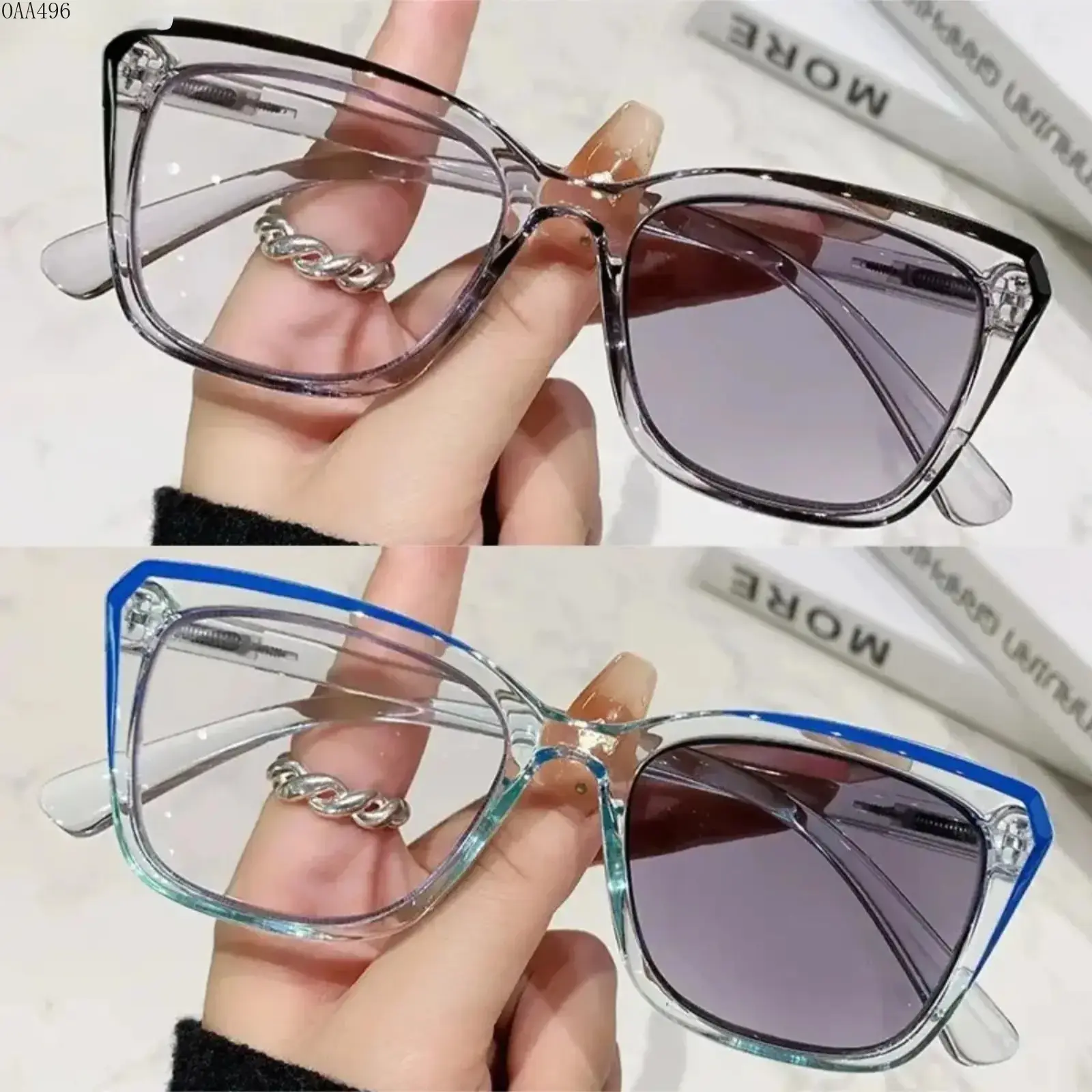 Women's 2-Pack Auto-Tinting Progressive Reading Glasses, Lightweight Square Frames, Adaptive Lenses for Near/Far Vision, All-Day Wear 2-Piece Set for Work/Travel