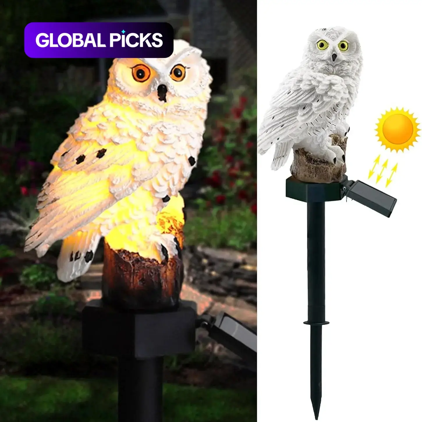 Owl Figure Solar LED Lights, Outdoor Solar Lighting, Resin Garden Waterproof Decorations, Stake for Outdoor Yard, Patio, Lawn, Bird Repellent, Gift for Women, Owl Lovers #GLOBAL PICKS