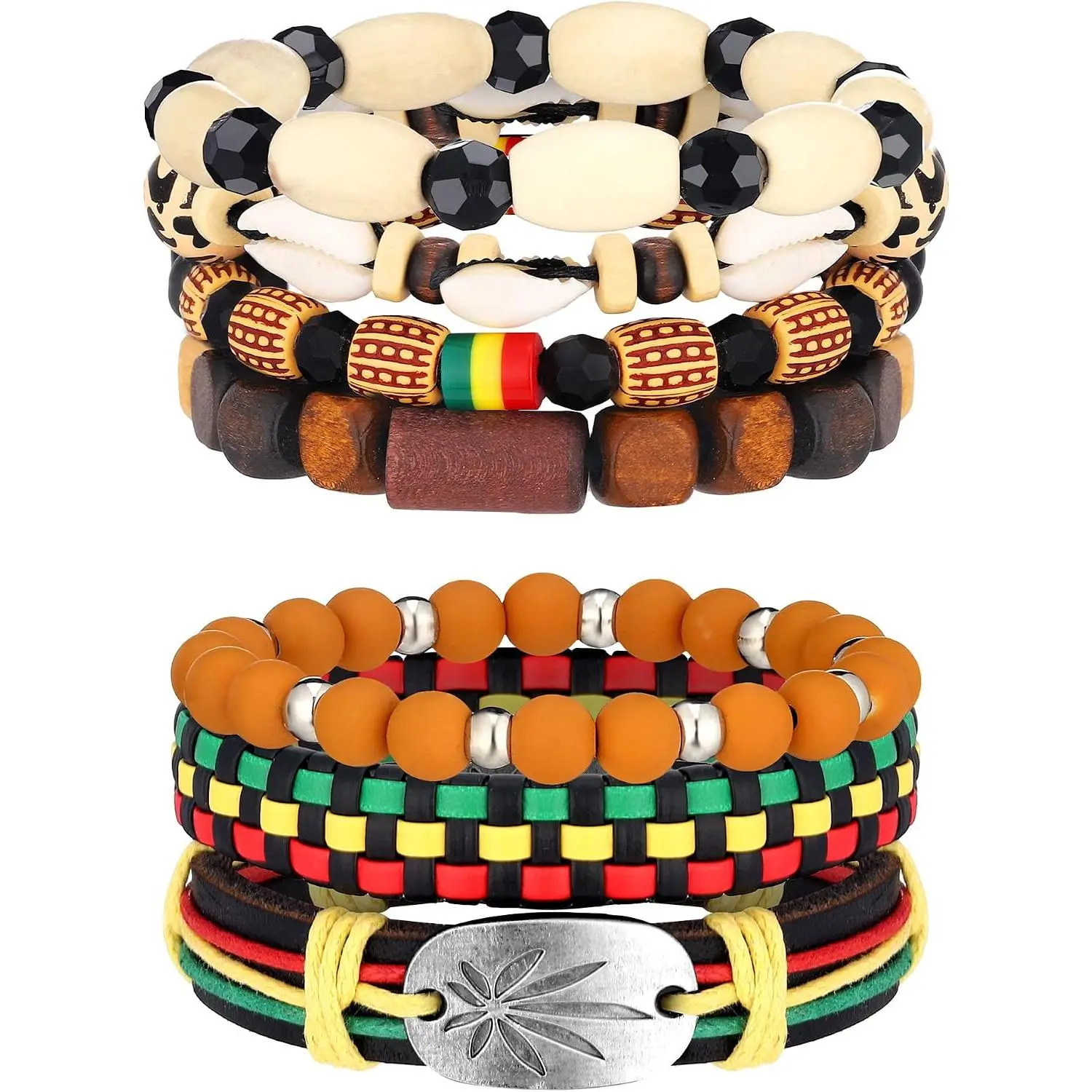 7 count Jamaica  Beaded Bracelet,Rustic | Adjustable Jamaica  , Multi Layer Ethnic Tribal Braided Bracelet, Jamaican Outfits for Women Men