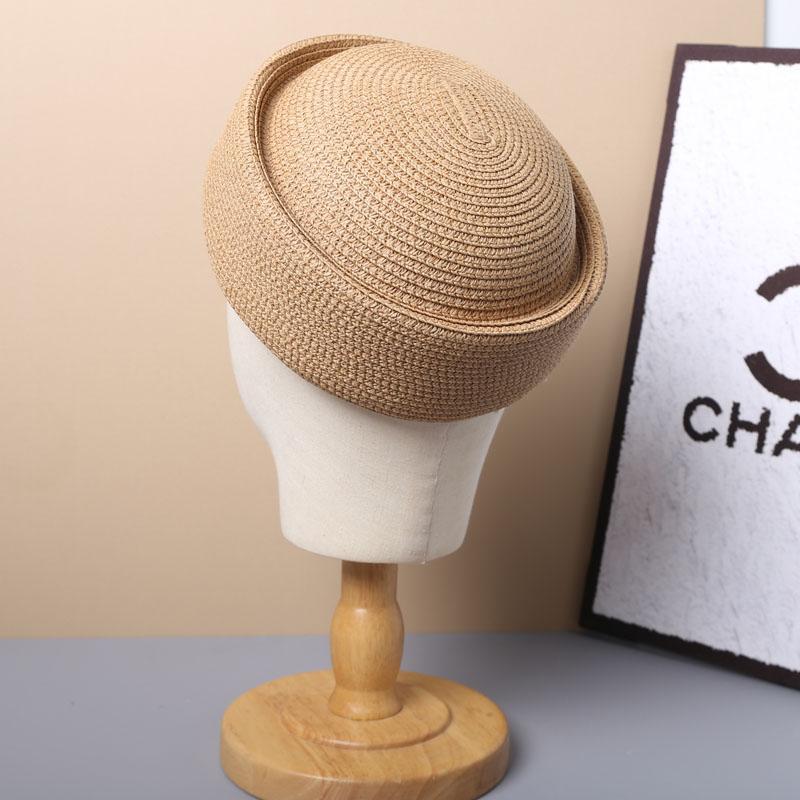 Straw Pillbox Hat Summer Beret Sun Hats Japanese Retro Weeding Fedora Hostess Fashion Millinery Fascinator Designer Painter Hat