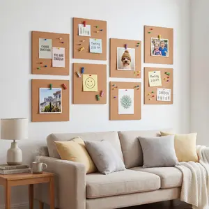 8-Pack Self-Adhesive Cork Board Tiles, 12"X12" Brown Square/Hexagon Cork Boards with Oak Veneer, Cork Sheet Decorative CorkBoard for Office, School & Home