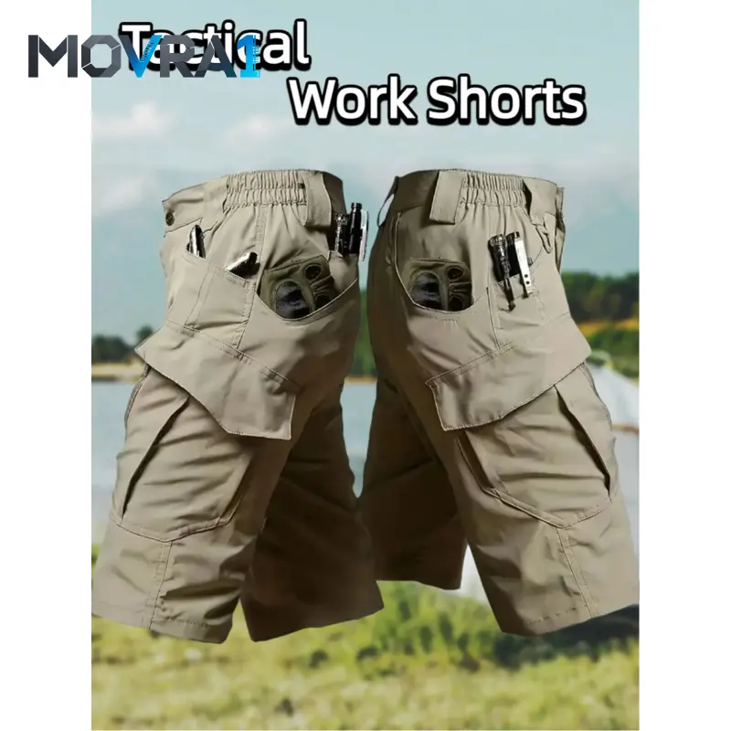 MOVRA1 Men's outdoor khaki tactical work shorts with a multi-pocket design, Loose Cargo Shorts.Lightweight and breathable, they are ideal daily work, fishing, hunting, and fitness activities, making them a versatile choice men's bottoms year-round.