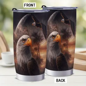 20oz(600ml) 304 Stainless Steel Heat Resistant Insulated Tumbler - Eagle & Flag Design, Double-Walled Leakproof Portable Cup with Straw & Lid, Ideal for Travel, Patriotic Gift for All Occasions