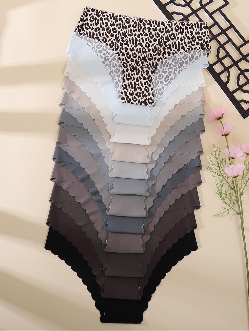 Women's Leopard & Heart Print Underwear Set, Ultra-Thin Seamless Low-Waist Sporty Panties, Quick-Dry Wave Hem Design, All Seasons