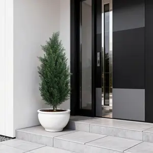 Set of 2 Artificial Cedar Topiary Trees 70cm, Faux Cypress with Ground Spikes – Maintenance-Free Indoor Outdoor Home, Garden, Patio, Porch, or Yard Decor – Evergreen Shrubs