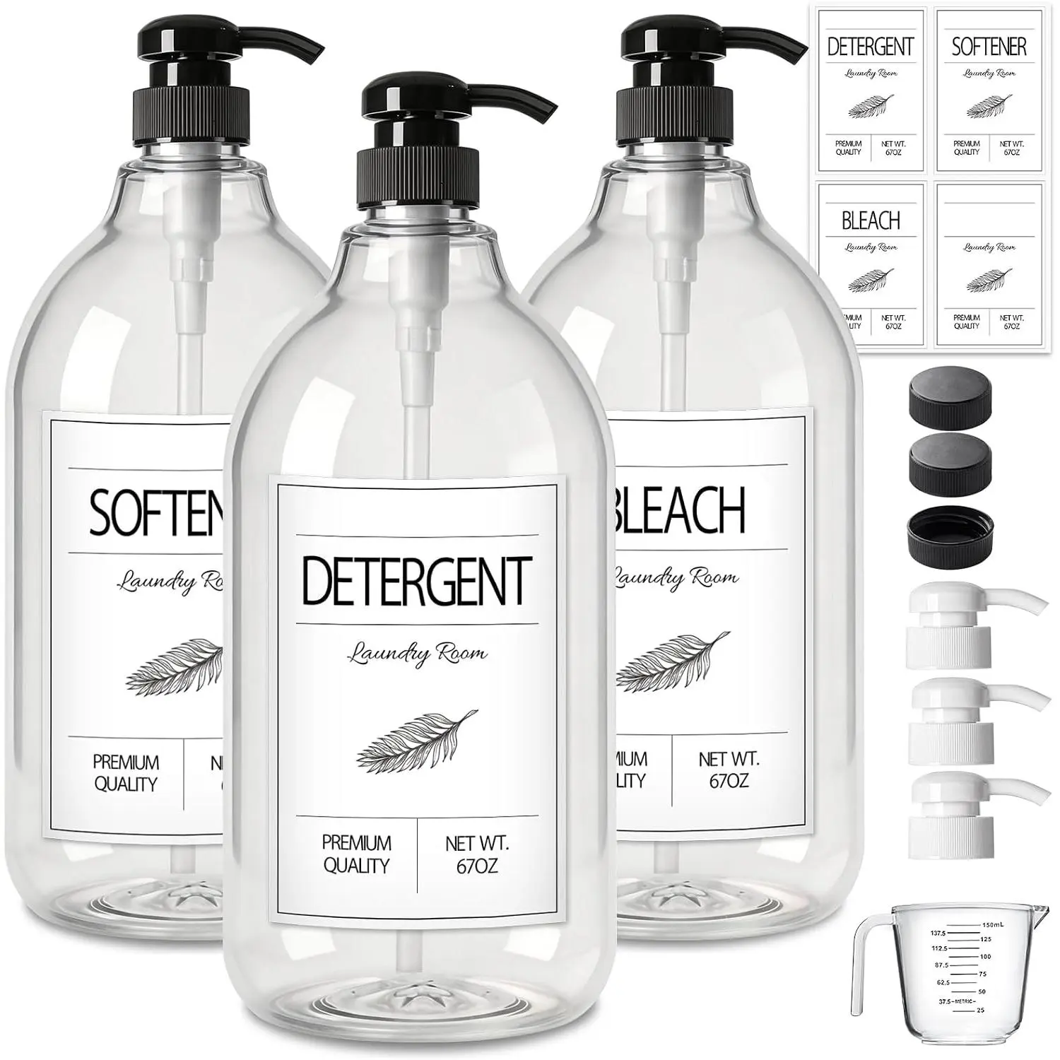 Laundry Detergent Soap Dispenser, Liquid Laundry Detergent Dispenser, Container for  Laundry Room Decor, Organizer for Liquid SoftenerBleach Heavy Duty Plastic Bottle(64 Oz 3 Pack)