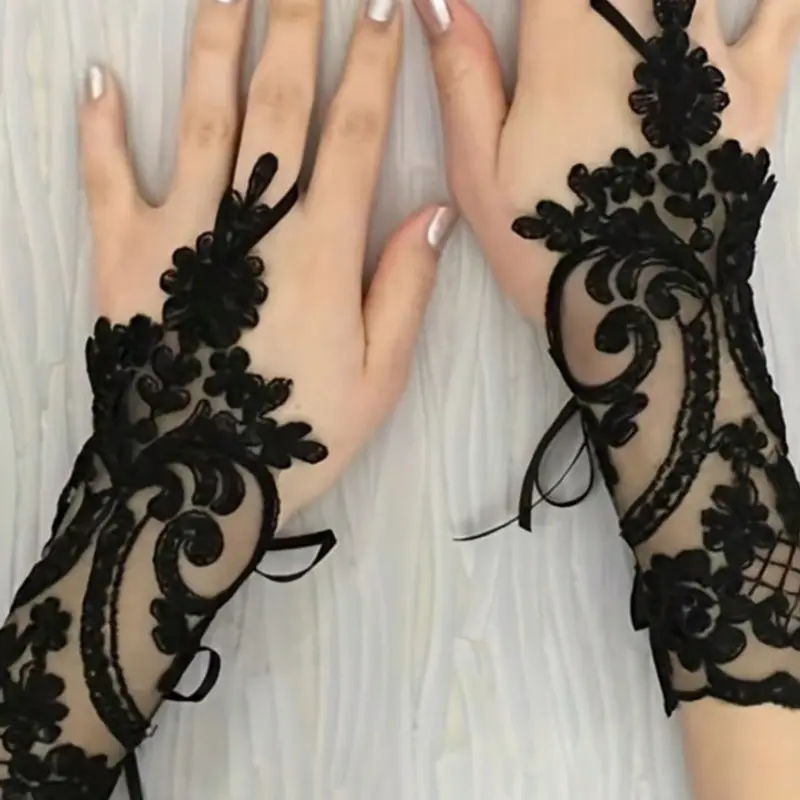 Elegant Lace Fingerless Gloves, Soft & Skin-Friendly, Delicate Floral Pattern, Stretchy Polyester, Ideal for Weddings, Parties, Festivals, Camping