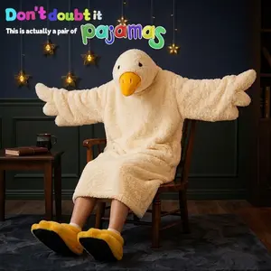 Warm Fleece Duck Onesie Pajama Set, Nightwear, Cute Cosplay Costume with Robe & Duck Foot Shoes, Perfect for Parties and Fun