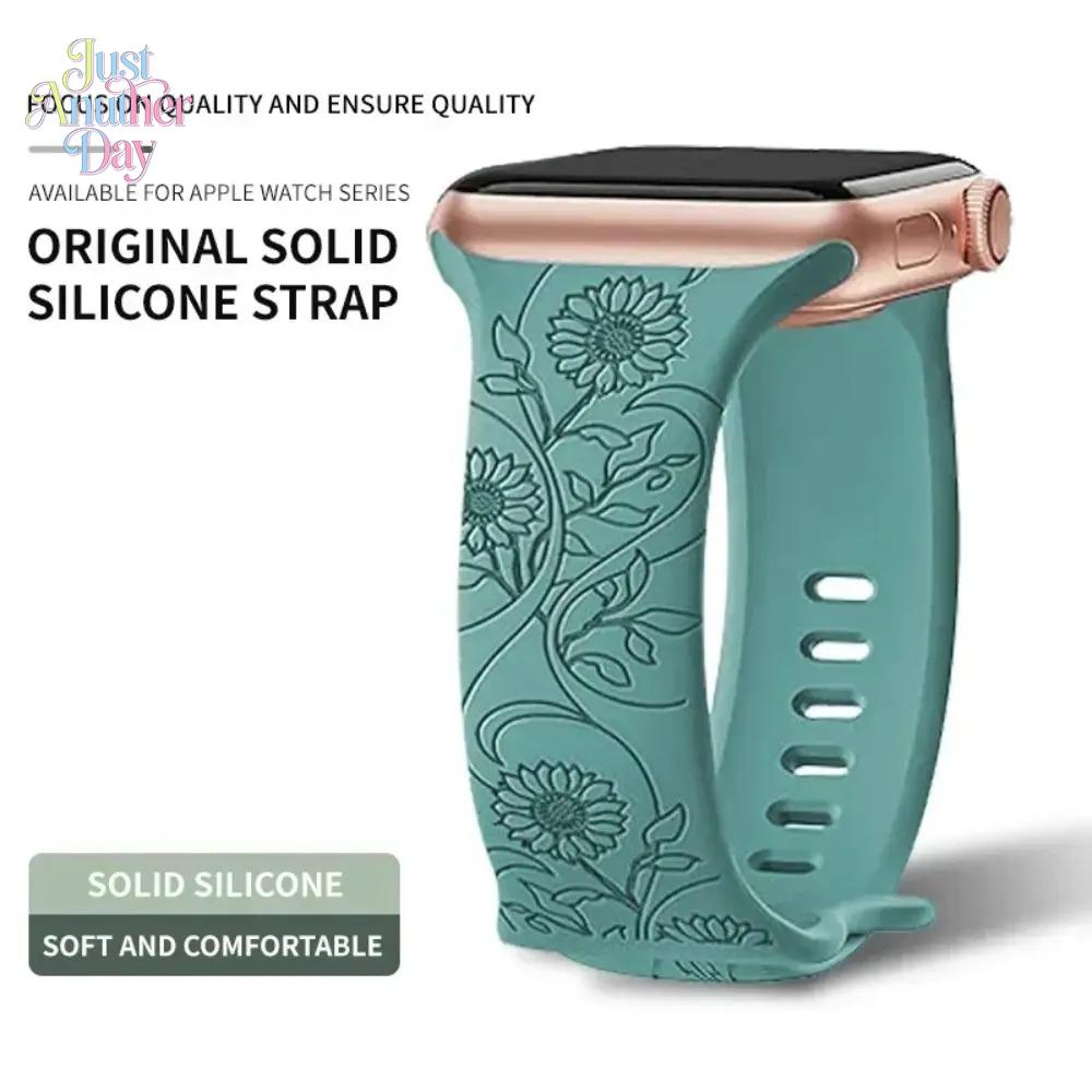 Engraved Floral Watch Band – Fashion Bracelet Strap for Apple Watch, Fits 38–49mm