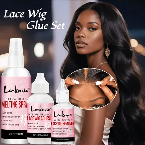 3pcs Wig Glue Set, Wig Maintenance Kit, Lace Wig Adhesive Spray Remover, Suitable for wigs and hair extensions, bonding, fixing, firming edges, strong styling, Includes lace melting hairspray glue remover to clean residual glue