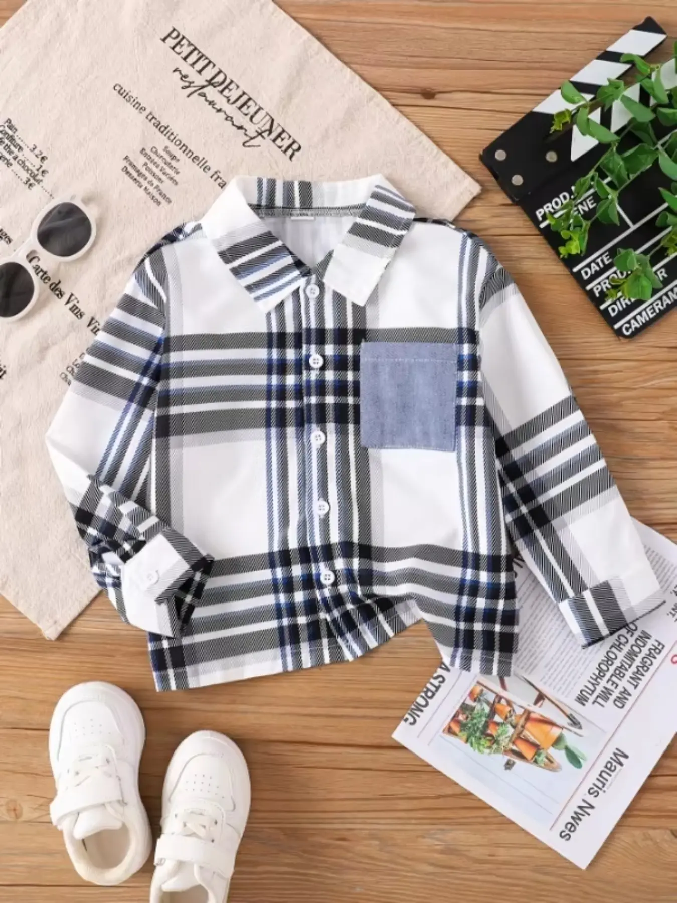 Spring Summer Boys' Plaid Shirt, Casual Long Sleeve Top with Pockets, Comfortable & Stylish Design, Perfect for Daily Wear