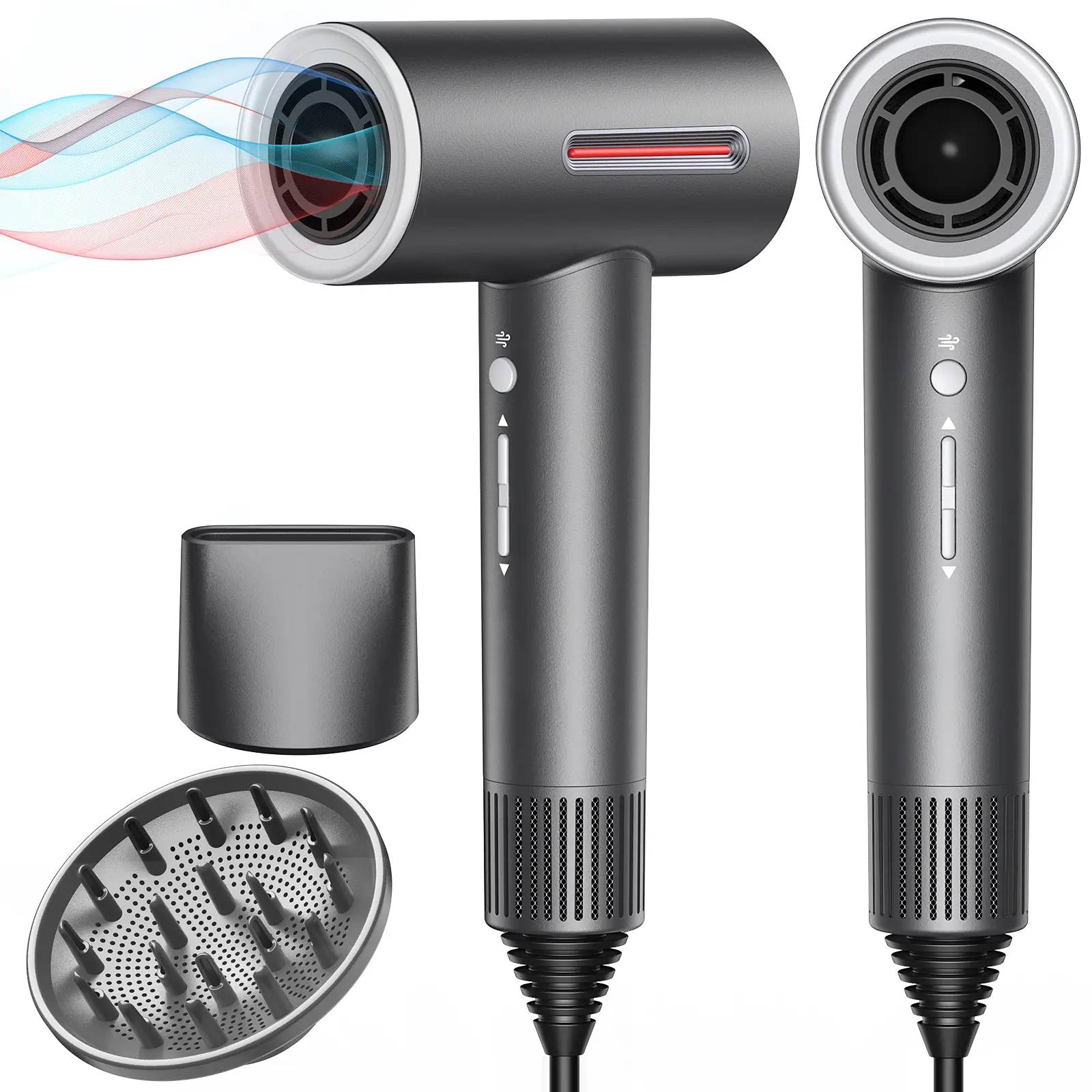 CISOOTI 180000 RPM High Speed Drying Hair Dryer, Professional Care Negative Ion Blow Dryer, 4 Adjustable Temperature, 2 Wind Modes, Diffuser and Smoothing Nozzle for All Hair Types