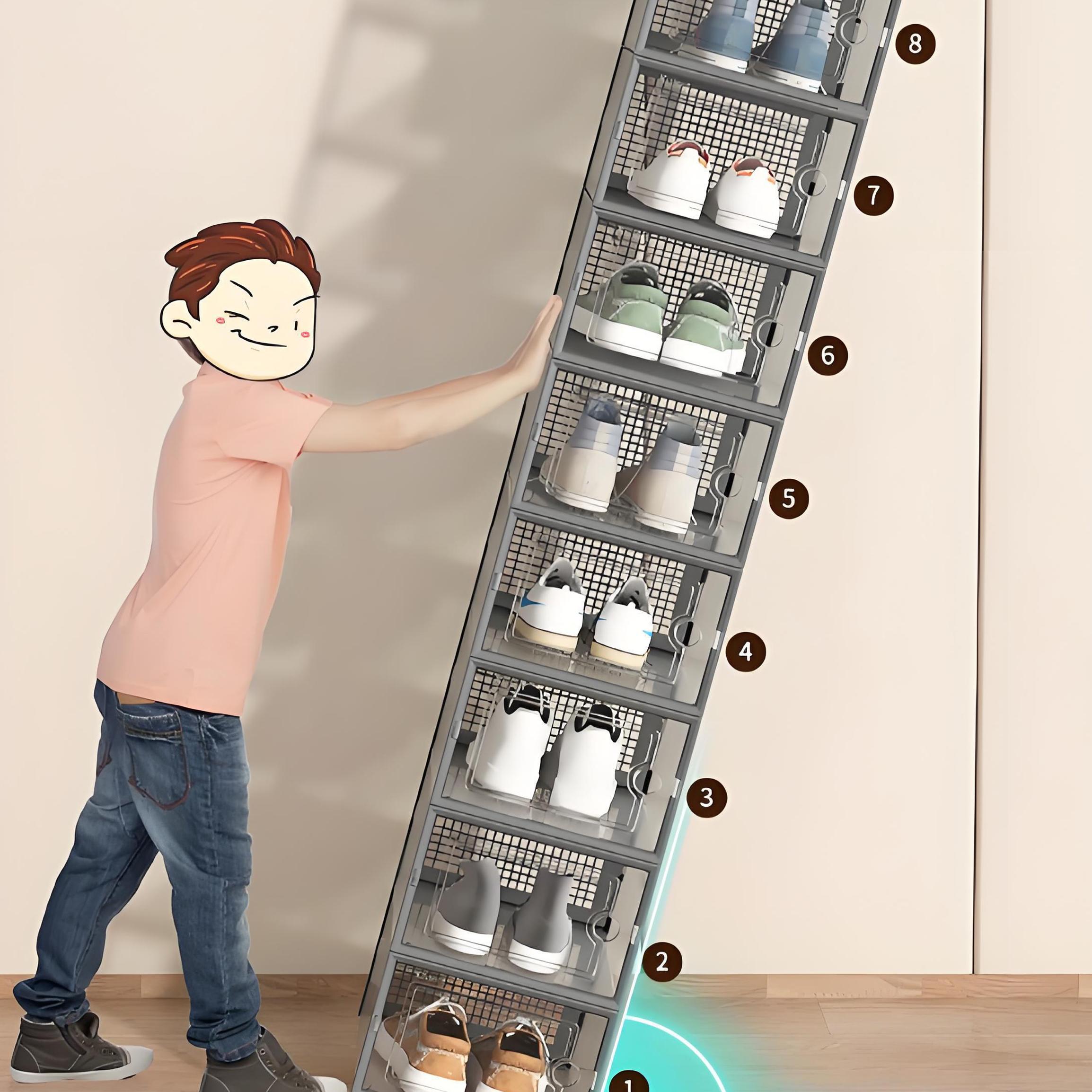 6/12/18/24 pcs Large Capacity Thickened Transparent Plastic Shoe Boxes With Clip-On Lid - Foldable, Stackable, Space-Saving Storage Organizer For Multipurpose Use In Entryway, Bedroom, Home, Dorm, Etc - Easy To Assemble,shoe cabinet storage